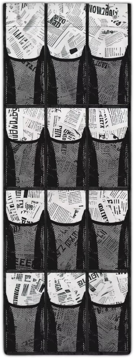 Newspaper Over The Door Shoe Organizer,Hanging Organizer for Cruise Ship Essentials,Space Saving Storage with Large 12 Pockets,Stable Spice Rack for Kitchen,Door Back Organizer