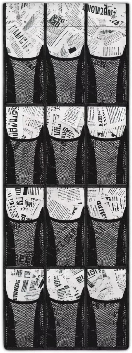 Newspaper Over The Door Shoe Organizer,Hanging Organizer for Cruise Ship Essentials,Space Saving Storage with Large 12 Pockets,Stable Spice Rack for Kitchen,Door Back Organizer