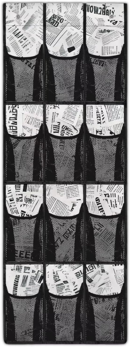 Newspapers Hanging Storage Bags,Shoe Organizer Door Hanger with 12 Mesh Large Pockets,Behind Door Shoes Hang Holder Rack