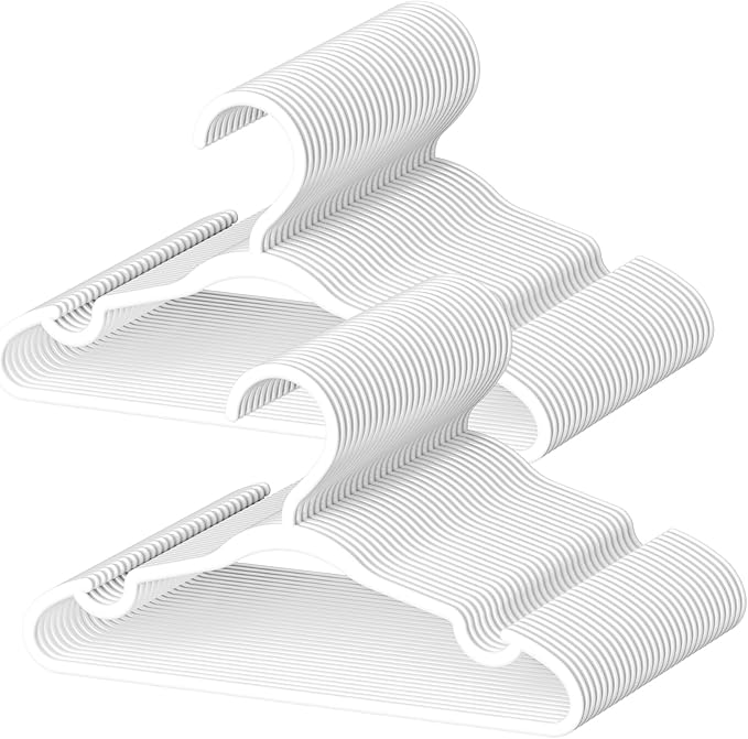 60 Pack Baby Plastic Hangers,12.83" Ultra-Thin,Non-Slip Hangers for Children. Ideal for Closets and Nurseries.Designed for Newborns and Children's Clothing,Including Trousers,Coat,Dresses.(White)