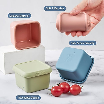 ISSEVE 4pack 6oz Silicone Snack Containers for Kids, Reusable Small Containers with Lids, Leak Proof Food Storage Containers, Children Kids Lunch Box for Daycare, School, Travel (Morandi color)