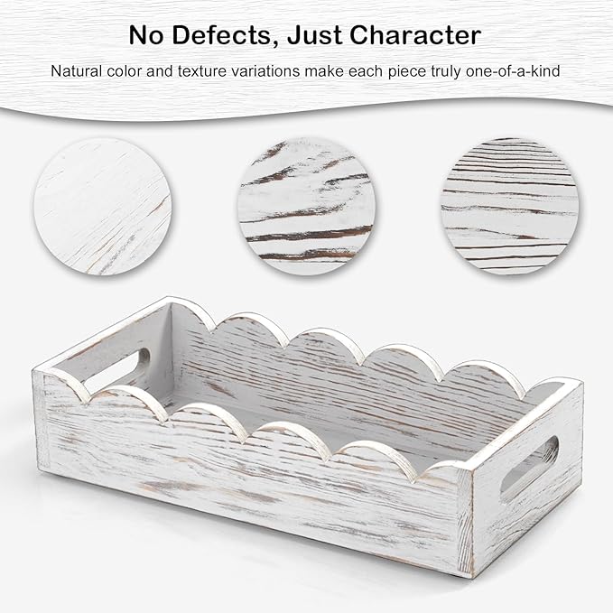 Bathroom Basket for Toilet Tank - White Wood Toilet Basket with Decorative Wavy Panels, Back of Toilet Organizer for Organizing Toilet Paper, Towels, and Bathroom Accessories