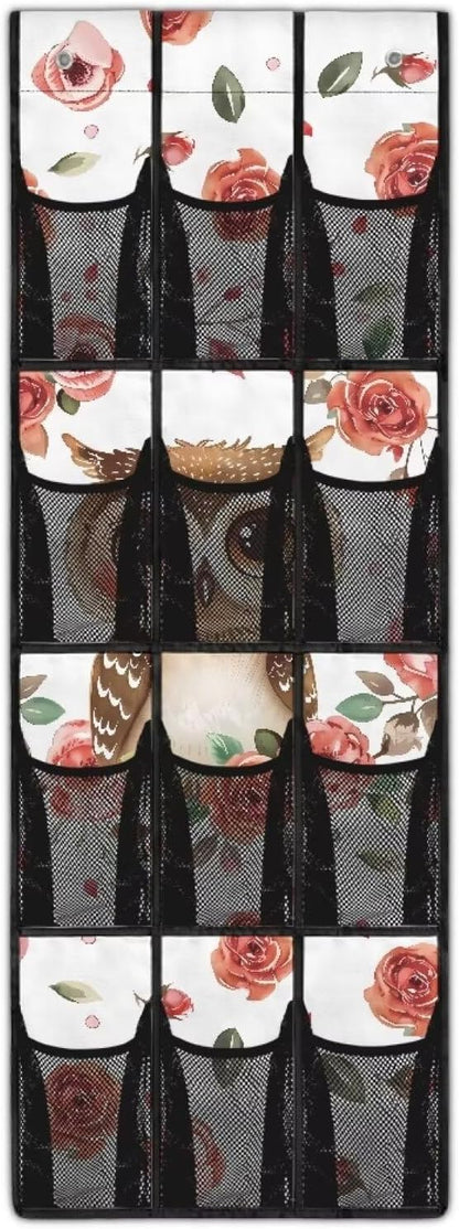 Owl Rose Hanging Storage Bags,Shoe Organizer Door Hanger,Space Saver Hanging Shoe Storage Hanging Bag,Unique Print