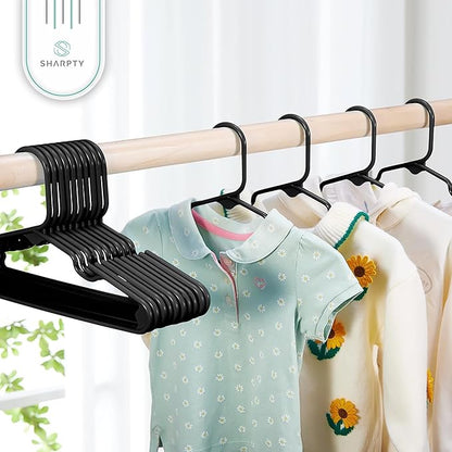 Sharpty Kids Plastic Hangers, Children's Hangers for Baby, Toddler, and Child Clothes - Everyday Standard Use - Ideal for Boys and Girls Closet, Clothing, Pants, Coats, and More - Black, 40 Pack