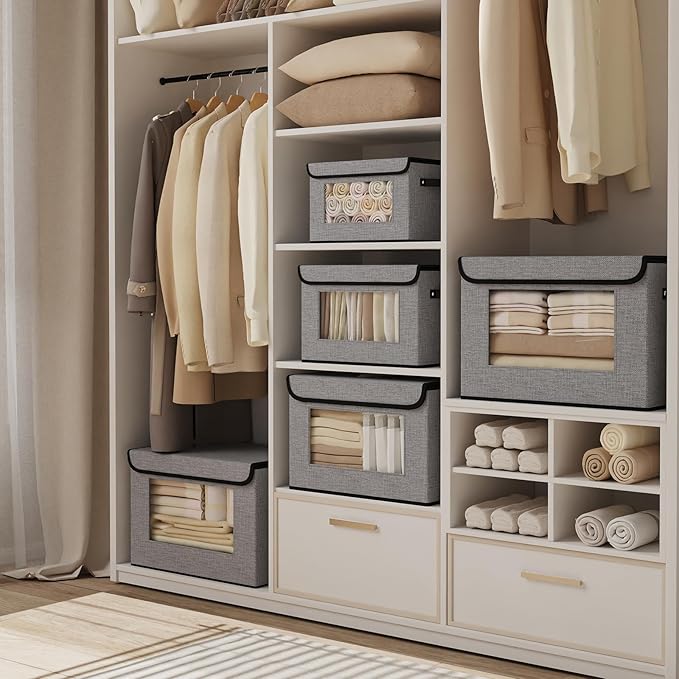 Fabric Storage Bin with Lid, Storage Box with Handles, 13 x 9.1 x 7.9 Inch Closet Organizer for Shelves Organization, Gray, 1-Pack