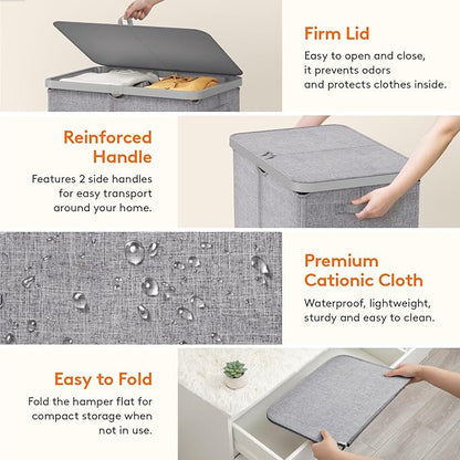 Lifewit 145L Large Laundry Basket with Lid, Laundry Hamper with Plastic Handles and Removable Bag, Foldable Tall Dirty Clothes Hampers for Laundry for Laundry Room, Bedroom, Bathroom, Dorm, Light Gray