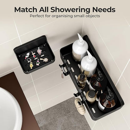 Orimade Shower Caddy 3-Pack, No-Drill Adhesive Shelves with 4 Hooks for Bathroom, Rustproof ABS Plastic Storage Organizer Set, Black