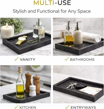Natural Black Marble Tray for Bathroom | Kitchen | Vanity | Desktop, Stone Organizer for Coffee Table, Dresser, Nightstand, Candles, Soap, Towel, Plant, Jewelry (12" x 8"), Rectangular