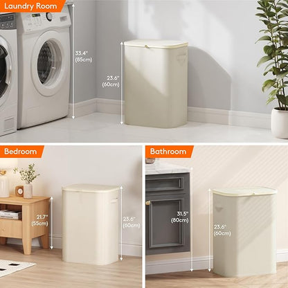 Lifewit 85L Large Laundry Basket with Lid, Laundry Hamper with Plastic Handles and Removable Bag, Foldable Tall Dirty Clothes Hampers for Laundry for Laundry Room, Bedroom, Bathroom, Dorm, White