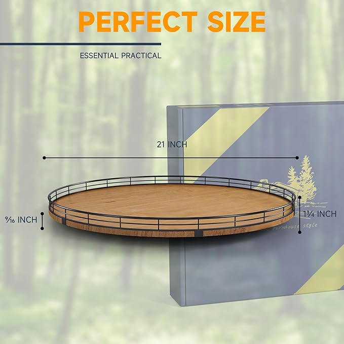 21" Lazy Susan Turntable, Wooden Organizer for Dining Table, Pantry, Kitchen, Countertop, Cupboard,Home Decor, Walnut