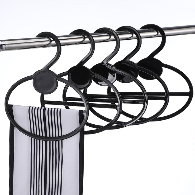 80 Pcs Scarf Hangers, Plastic Scarf Holder Organizer with Center Bar, Space Saving Clothes Hanger for Scarves, Ties, Belts, Headbands (Black)