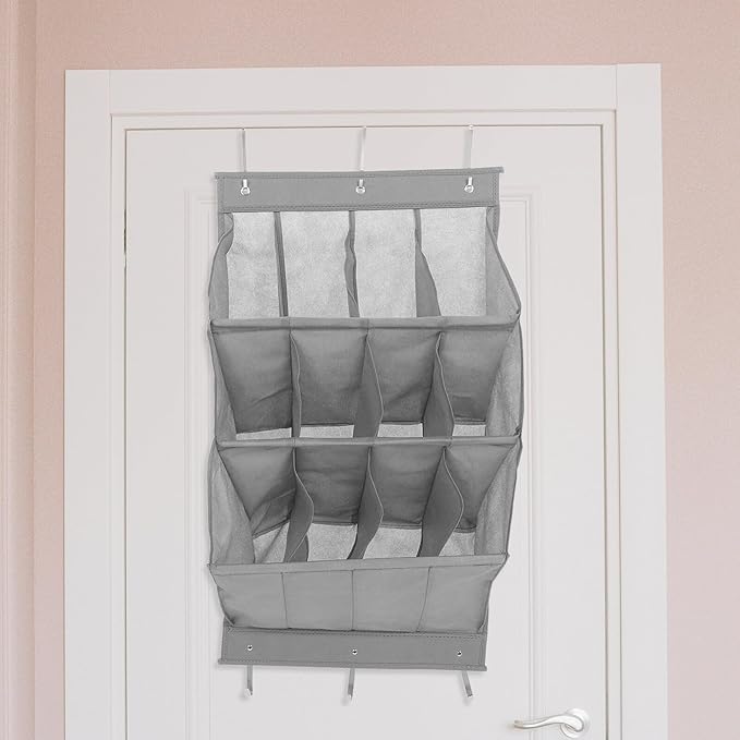 Amosfun The Door Shoe Organizer with 12 Large Pockets Hanging Shoe Storage Rack for Sneakers and Sandals Space-saving Gray Fabric for Closet Doors and Narrow Hallways