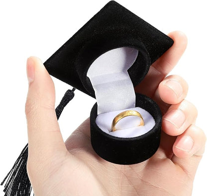 Amosfun Graduation Cap Shaped Ring Box Creative Jewelry Storage Box Ring Organizer Case Graduation for Celebration Party Supplies (Black)