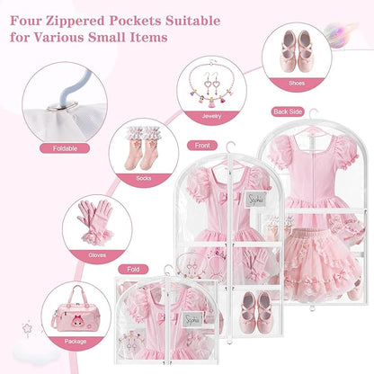 3 Pack Clear Dance Garment Bags for Dancers, 40" Waterproof Dustproof Dance Costume Bags for Hanging Clothes with 5 Large Zipper Pockets for Dance Competition, Suitable for Dress, Uniform
