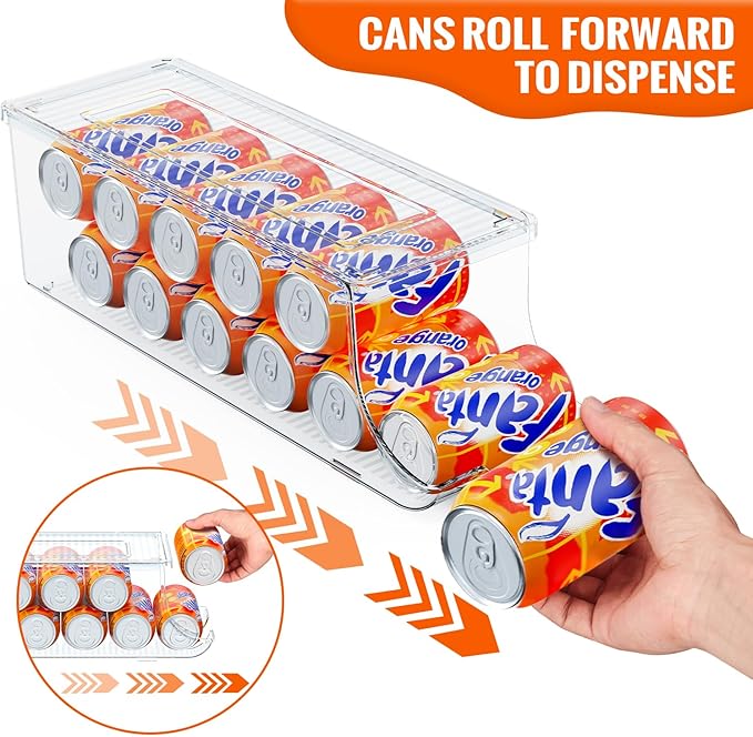 SCAVATA 2 Pack Soda Can Organizer & 2 Pack Skinny Can Organizer for Refrigerator