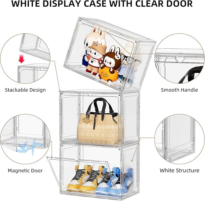 Boot Storage Organizer Tall Boot Shoe Storage Box for Closet 4 Pack Super Large Plastic Boots Container for Storage, Stackable Display Case for Collectibles, Backpack, Helmet, White, XXXXL