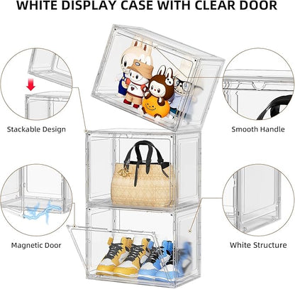 Boot Storage Organizer Tall Boot Shoe Storage Box for Closet 4 Pack Super Large Plastic Boots Container for Storage, Stackable Display Case for Collectibles, Backpack, Helmet, White, XXXXL