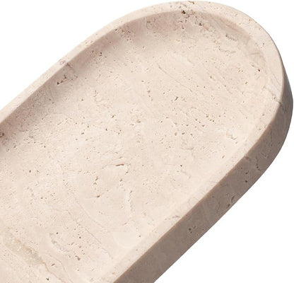 Oval Travertine Stone Tray for Jewelry, Candles, Perfume, Decorative Marble Bathroom Tray for Countertop Organizer 9.8inch x 3.9inch x 0.7inch