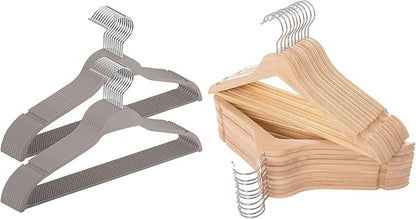Plastic Clothes Hangers 20 Pack and Solid Wooden Hangers 20 Packs