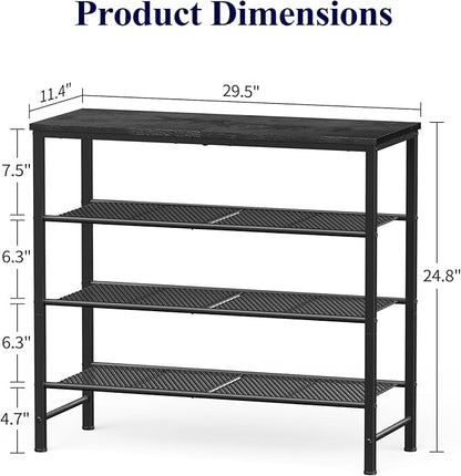 Kitsure Shoe Rack - 4-Tier Shoe Organizer with Wooden Top & Leveling Feet, Easy-Assembly, Rust-Resistant Metal Shoe Shelf for Closet, Entryway, Bedroom, 29.5" x 11.4" x 24.8", Black