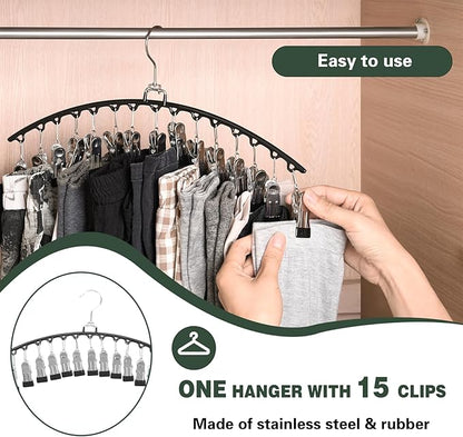 2 PCS Leggings Organizer for Closet Hanging, 360° Swivel Hook Trouser Hangers with 30 Clips Holds 30pcs Shorts/Skirts/Hats, Space Saving Pants Hangers, Closet Organizers and Storage