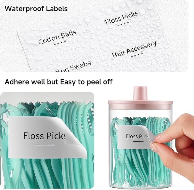 3 Pack Glass Qtip Holder Dispenser- 10 oz Clear Canister Apothecary Jar, Bathroom Vanity Storage Organizer Set for Cotton Swabs, Pads, Floss Picks, Small Containers for Makeup Storage (Pink)