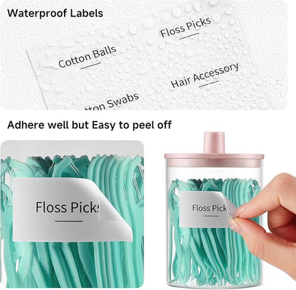 3 Pack Glass Qtip Holder Dispenser- 10 oz Clear Canister Apothecary Jar, Bathroom Vanity Storage Organizer Set for Cotton Swabs, Pads, Floss Picks, Small Containers for Makeup Storage (Pink)