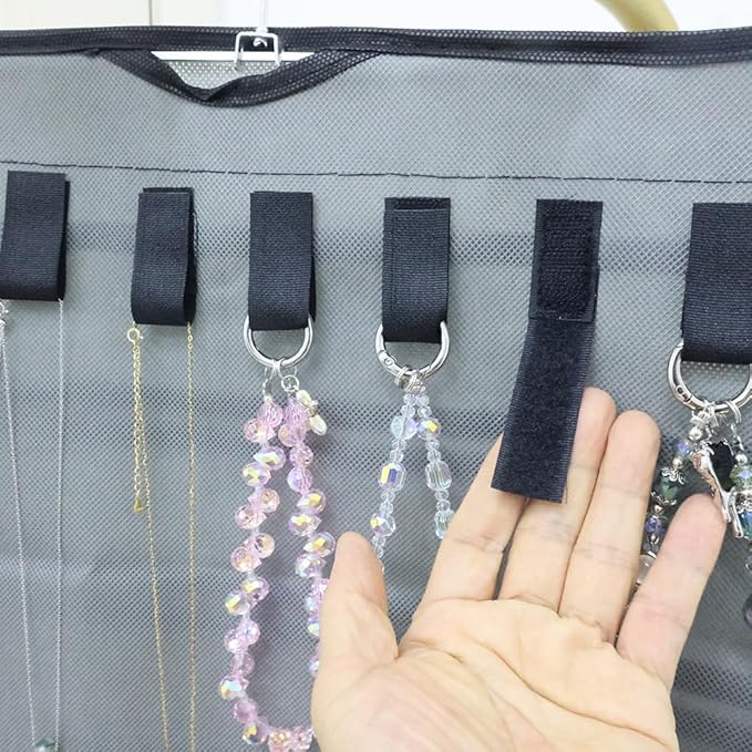 Double-Sided Hanging Jewelry Organizer with 48 Pockets and 8 Hooks – Versatile Accessories Holder for Earrings, Necklaces, Rings, Glasses