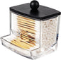 SheeChung 10 Oz Acrylic Qtip Holder Dispenser for Cotton Swabs, Clear Plastic Containers Apothecary Jars with Bamboo Lid, Bathroom Accessories, Vanity Organizers and Storage, Home Essentials-Black