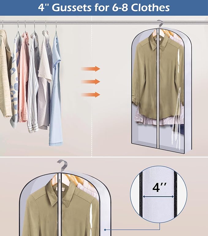 SLEEPING LAMB 40" Clear Garment Bags for Hanging Clothes Storage 4" Gusseted Suit Bags for Closet Storage Coat Cover for Shirts, Sweaters, Jackets (5 Packs)