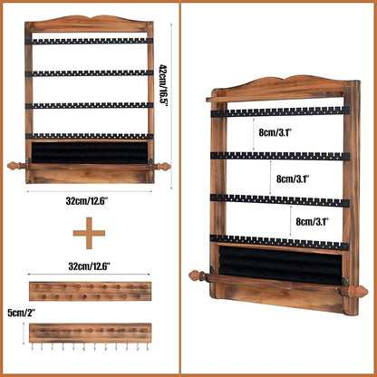 3Pcs Jewelry Organizers and Storage,Wood Earring Organizer,Hanging Jewelry Organizer,Rustic Wall Jewellery Organizer,Wall Mounted Earring Holder for Storage Display Gift (Brown+Black)