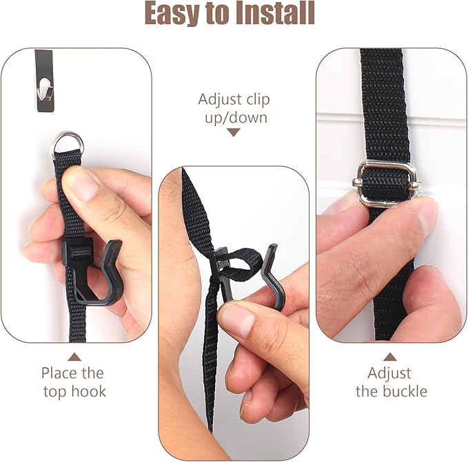Over The Door Baseball Cap and Bag Organizer – Anti-Drop S Hooks, Heavy Duty Storage for Backpacks, Hats & Accessories, Adjustable 2×7 ft Straps (Holds 12–36 Caps)