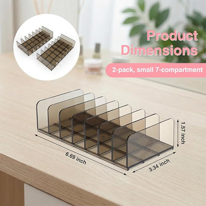 2 Pack Acrylic Makeup Palette Organizer, 7-Section Eyeshadow Palette Organizer Holder, Small Smoky Clear Cosmetic Display Storage for Drawer Vanity Countertop