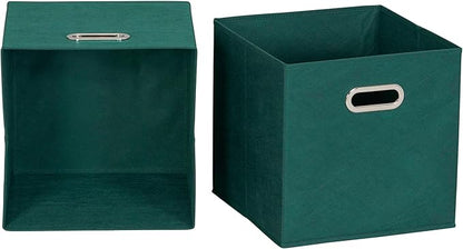 Household Essentials Foldable Fabric Storage Cubes 6-Pack – 11x11x11 Stackable Non-Woven Bins with Chipboard Sides & Grommet Handles – Closet, Shelf, Nursery, or Office Organizer – Forest Green