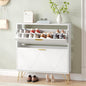 Shoe Cabinet with 2 Flip Drawers, Shoe Storage Cabinet Entryway Slim, White and Gold Narrow Shoe Cabinet w/Metal Legs, Hidden Freestanding Shoe Rack Organizer for Entryway, White