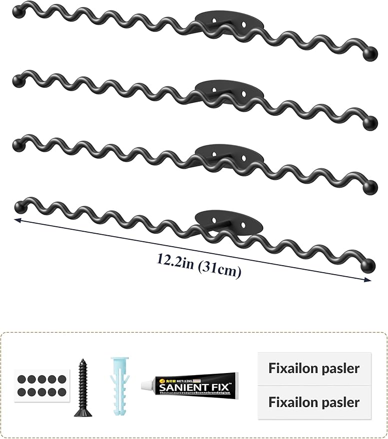NiHome Wall Mounted Metal Jewelry Organizer Racks for Necklaces, Earrings, Bracelets, Rings, Decorative Display Wave Design Storage Holders for Bedroom, Bathroom, Kitchen, Entryway (4-Pack, Black)