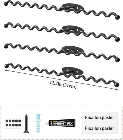 NiHome Wall Mounted Metal Jewelry Organizer Racks for Necklaces, Earrings, Bracelets, Rings, Decorative Display Wave Design Storage Holders for Bedroom, Bathroom, Kitchen, Entryway (4-Pack, Black)