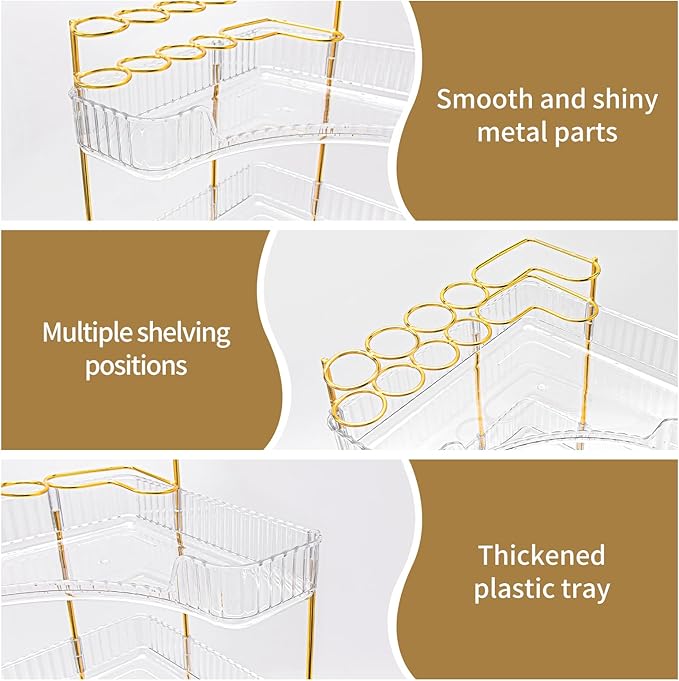 NATURE'S SOURCE Makeup Organizer for Vanity, 2-Tier Corner Bathroom Organizer Countertop with Makeup Brush Holder, Corner Counter Storage for Bathroom Dresser-Clear