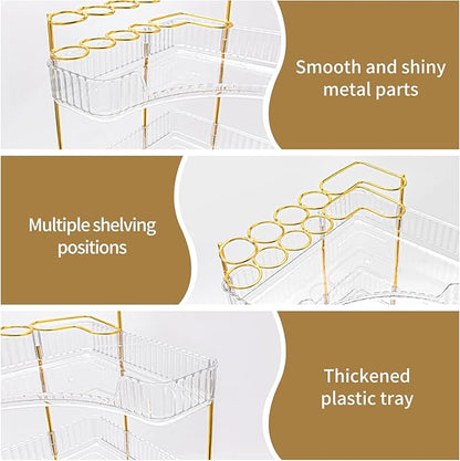 NATURE'S SOURCE Makeup Organizer for Vanity, 2-Tier Corner Bathroom Organizer Countertop with Makeup Brush Holder, Corner Counter Storage for Bathroom Dresser-Clear