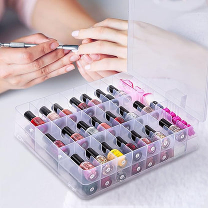 DreamGenius Nail Polish Organizer Case for 48 Bottles with 2 Nail Separators, Double Side Gel Nail Polish Holder with Adjustable Dividers, Clear