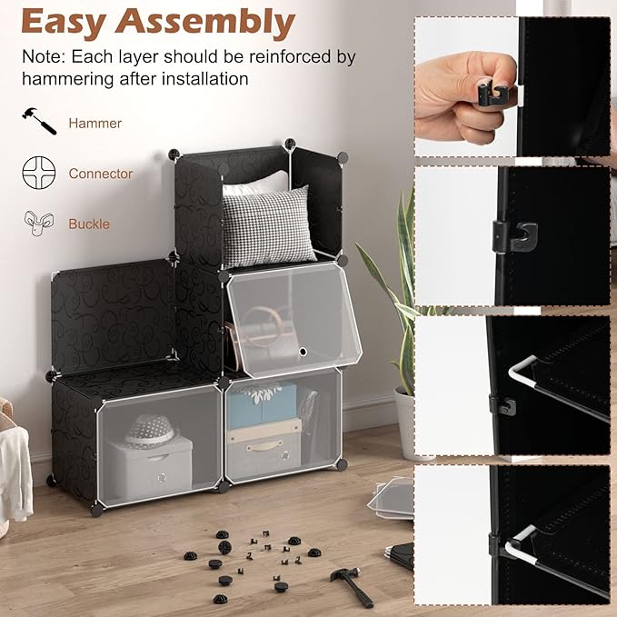 Safstar 48 Pairs 12 Cube Shoe Rack Organizer, Black, Polypropylene