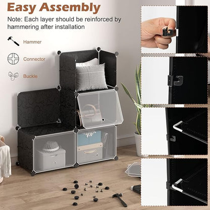 Safstar 48 Pairs 12 Cube Shoe Rack Organizer, Black, Polypropylene