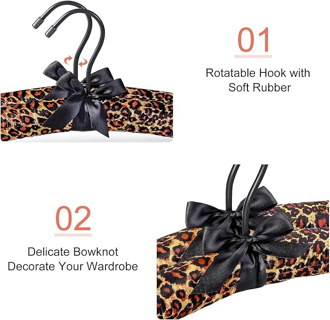 TOPIA HANGER Padded Hangers for Women Clothing,17-inch Satin Hangers 10 Pack Thick Foam Padded No Shoulder Bump for Sweaters, Coat, Blouses, Dresses-Leopard, CT18L-10