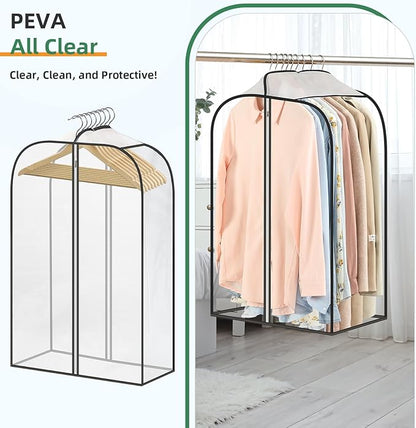 LANDNEOO 6 Pack Clear Garment Bags for Hanging Clothes with Zippers on Double Sides - 10'' Clothes Storage for Coat, Dress, and Fur in Closet - 32'' Long Suit Bags