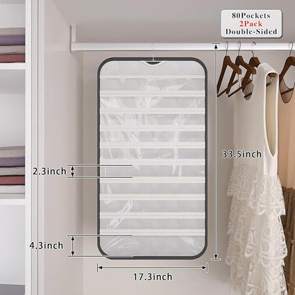 2 Pack Hanging Jewelry Organizer 80-Pocket Dual-sided Jewelry Storage for Earring Necklace Bracelet Ring Travel Holder, Black and White