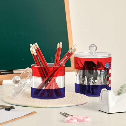 DOMIKING Croatia Flag 2 Pack Bathroom Canisters Cotton Swab Holder Dispenser Plastic Cotton Ball Jar Acrylic Storage Containers for Cotton Ball Cotton Swab Cotton Round Pads