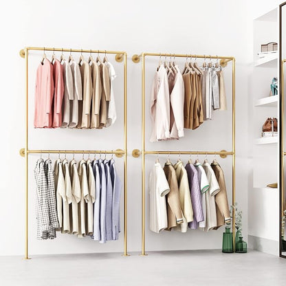 Gold Clothing Racks Wall Mount Clothes Rack, Heavy Duty Industrial Pipe Clothing Rack Retail Display Hanging Rod for Closet Storage, Laundry Room(Gold)