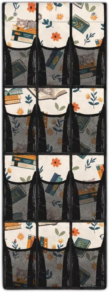 Cat Over The Door Shoe Organizer Mesh Fabric Door Hanger Organizer for Living Room Space Saving Book Shoe Holder Hanger Easy to Install Wall Hanging Storage for Closet