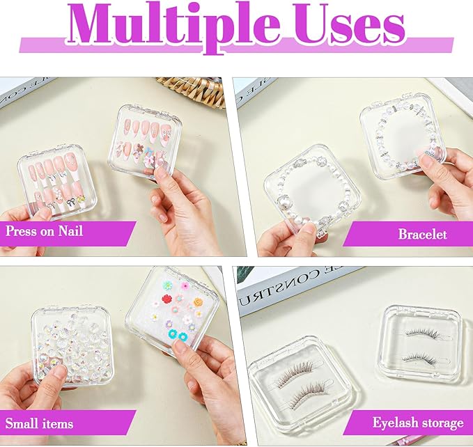 8 Pcs Press on Nail Storage, Clear Acrylic Press on Nail Boxes, Nail Container with 30 Pcs Double-Sided Tape for Fake Nail Display and Salon Supplies