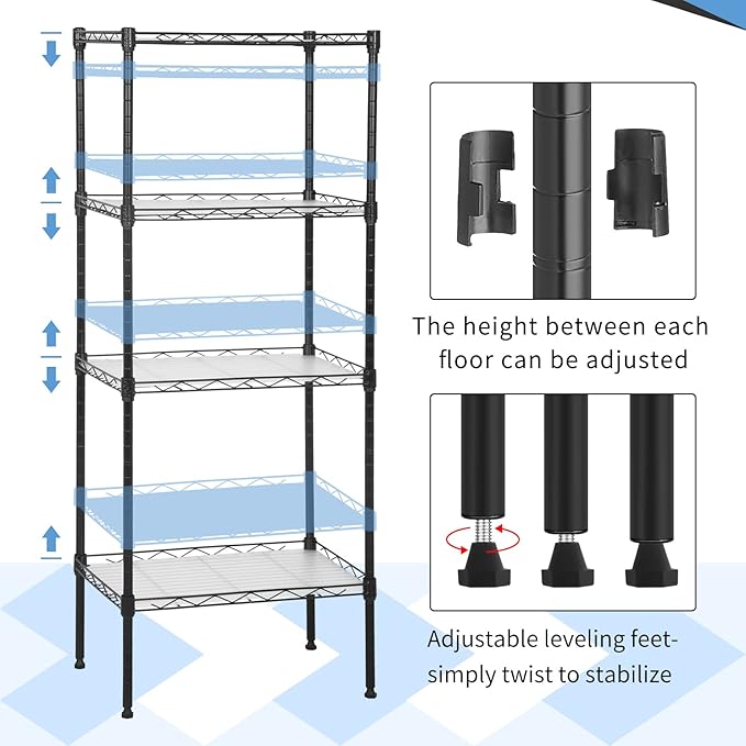 4-Tier Wire Shelving Unit 44" H x 18L x 12D Metal Shelves for Storage with Shelf Liners Adjustable Small Storage Rack Shelf Organizer for Closet Pantry Kitchen, 600Lb Capacity, Black
